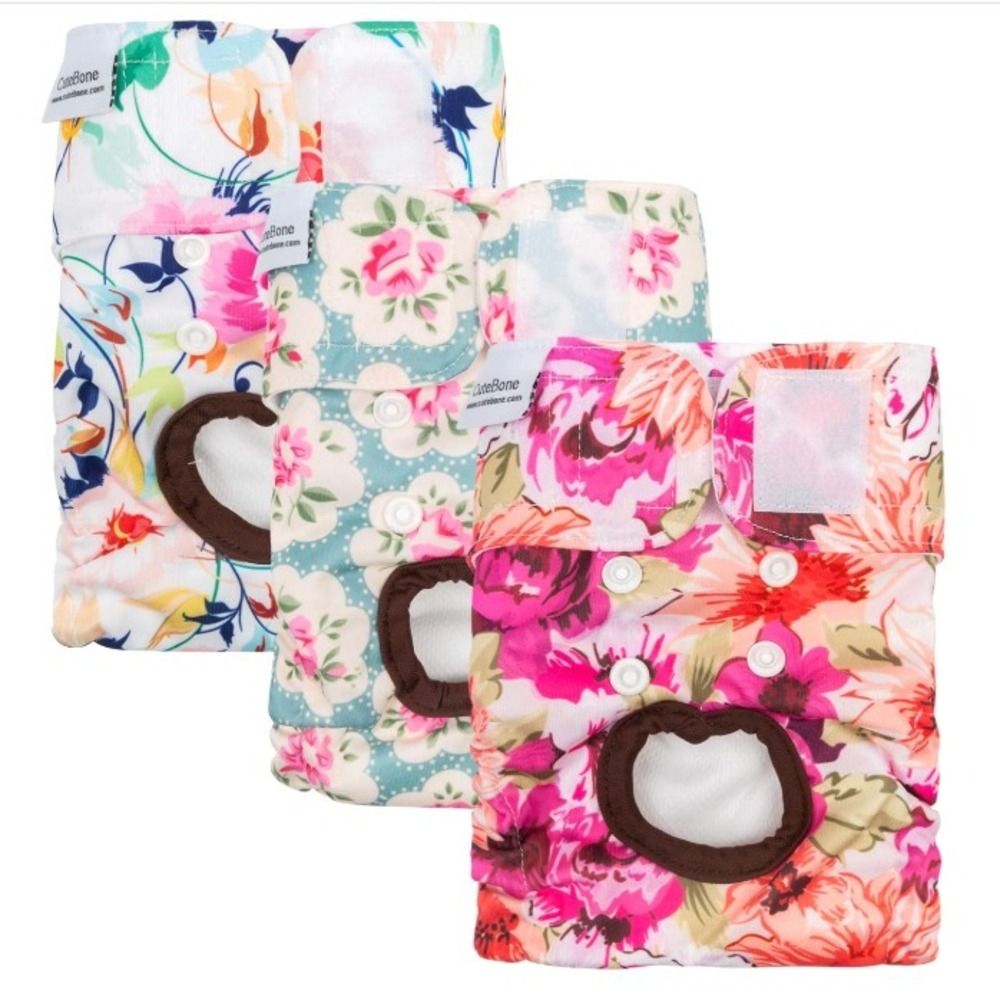 Cute Bone 3‎ Pc Floral Reusable Dog Diaper Size Large NEW Flower Heat Pee